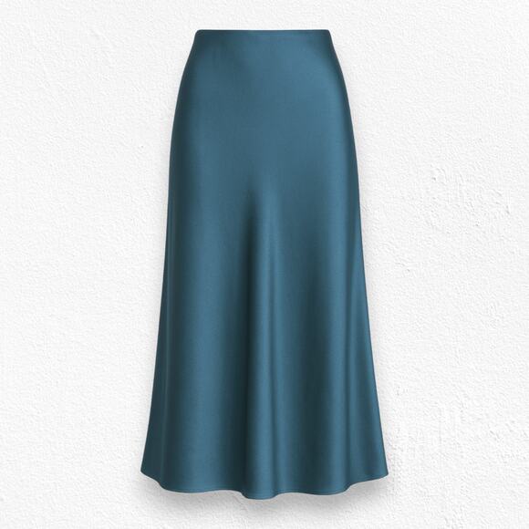 Madewell Green Teal Satin Midi Slip Skirt Size 4 Holiday Party Christmas Chic - Picture 1 of 8